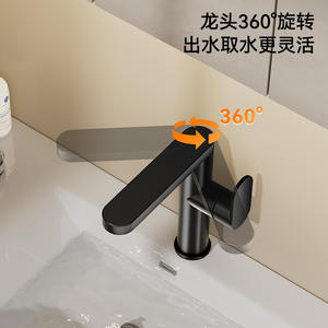 Grifo monomando de un solo orificio para lavabo, con válvula de cerámica, rociador extraíble, montaje en cubierta, estilo minimalista - Product Image 3