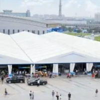 Auvent de protection solaire et de pluie en PVDF résistant aux UV pour exposition, durable, pour salon professionnel