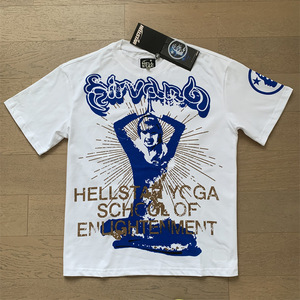 T-shirt Casual da Uomo a Maniche Corte in Cotone 100% 260 Grammi, Stampa Vintage Hell Star, Stesso Stile Lavorato a Maglia - Product Image 3