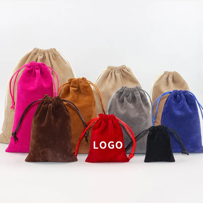 Toptan kadife mücevher büzgülü torba özel kadife hediye takı çantası ile logo