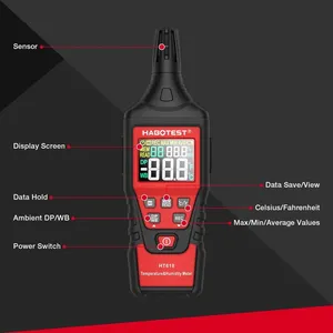 TTLTES HABOTEST HT618 Psychromètre numérique, thermomètre, hygromètre avec rétroéclairage, point de rosée, stockage des données et valeur moyenne - Product Image 3
