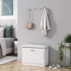 Armoire à chaussures en <span class=keywords><strong>bois</strong></span> blanc avec coussin en PVC <span class=keywords><strong>banc</strong></span> à chaussures avec espace de rangement - Product Image 6