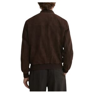 <b>Men</b> Luxury Chocolate Brown Sheepskin <b>Suede</b> Bomber <b>Jacket</b> | Premium Real Shearling Lining | Winter Leather <b>Jacket</b> - Product Image 4