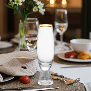 Copa de Flauta con Borde Dorado y Diseño Acanalado, Hecha a Mano, de Vidrio Transparente de 210 ml, Elegante para Vino Espumoso y <span class=keywords><strong>Prosecco</strong></span>, para Bodas, Fiestas y Regalos - Product Image 3