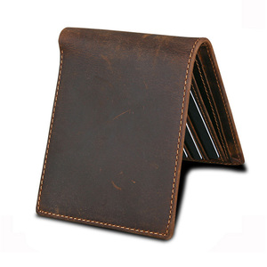 Cartera corta personalizada de cuero genuino de grano completo marrón para hombre, cartera plegable de cuero puro con bloqueo Anti Rfid Crazy Horse para hombre - Product Image 4
