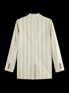 Blazer rayé rose et blanc surdimensionné pour femme, col à revers, manches longues, veste de costume décontractée pour le bureau - Product Image 2