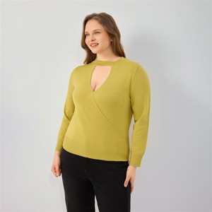 Plus Size Damen-Strickpullover mit Strassverzierung, langärmlige Bluse mit Ausschnitten für Arbeit, Abend, Dating, Alltag - Product Image 3