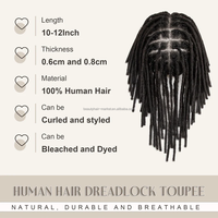 Originea Topper capillaire pour homme de 10 pouces, en cheveux humains Remy indiens, avec dreadlocks noires, en dentelle suisse, postiche toupet pour hommes