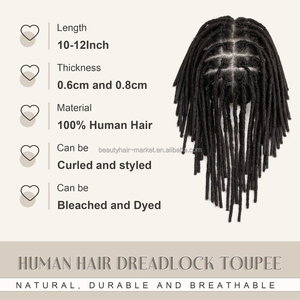 Originea Topper capillaire pour <span class=keywords><strong>homme</strong></span> de 10 pouces, en cheveux humains Remy indiens, avec dreadlocks noires, en dentelle suisse, postiche toupet pour hommes - Product Image 4