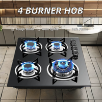 Usine en gros 60cm 4 brûleurs plaque de cuisson à gaz cuisinière en verre intégrée économe en énergie pour ménage hôtel cuisine utilisation fer cuisinière