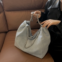 Sac à main classique en jean bleu grande taille pour femme, idéal pour les loisirs en extérieur, sac à bandoulière en denim, vente en gros, sac à main simple avec chaîne