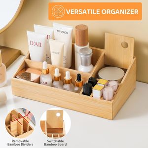 Bamboo Cosmetic Organizer Rectangular Desktop Storage <b>Box</b> With Partition For <b>Makeup</b> And Personal Care Items - Product Image 4