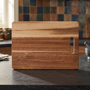 Tabla de cortar rectangular de madera BS INTERNATIONAL BS-259 con mango de madera para cuchillo, ecológica, con acabado natural, apta para lavavajillas. - Product Image 1