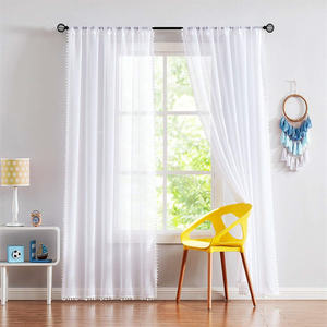 <span class=keywords><strong>Rideau</strong></span> en Voile avec <span class=keywords><strong>pompon</strong></span>, décoration pour la maison, en Tulle noir, livraison gratuite - Product Image 4