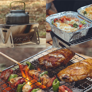 Réchaud à bois pliable portable en acier inoxydable poli avec grille de 16x13cm pour le camping individuel et les barbecues - Product Image 6