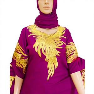 Adult Seamless Printed Rayon <b>Kaftan</b> Abaya Golden Lace Fast Color Dress for Middle East & Africa Breathable Hijab for Men & Women - Product Image 1