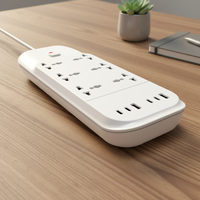 Multiprise universelle en matériau PP 6-8 voies avec 4 ports USB-C, chargeur rapide 35W, cordon d'alimentation industriel de haute qualité