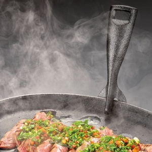 Sartén Fajita <span class=keywords><strong>de</strong></span> <span class=keywords><strong>hierro</strong></span> <span class=keywords><strong>fundido</strong></span>, plato caliente, plato chisporroteante, plato para servir <span class=keywords><strong>de</strong></span> forma ovalada con plato Base <span class=keywords><strong>de</strong></span> madera, sartén para carne - Product Image 4