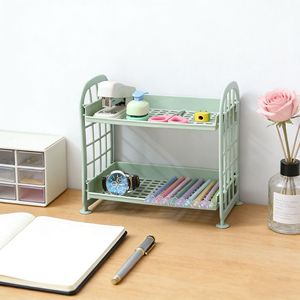 Étagère de rangement creuse à double couche, organisateur de bureau à 2 niveaux pour fournitures de bureau, type rectangulaire - Product Image 1