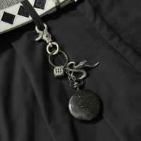 Article tendance : Porte-clés montre de poche vintage motif serpent en alliage, avec motif perle tendance, breloque à suspendre pour sac banane