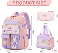 Ensemble de sacs à dos 3 pièces pour filles avec boîte à lunch et trousse en cuir synthétique microfibre, motif dessin animé Kawaii, fermeture éclair, pour l'école et le collège