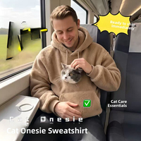 Ensemble assorti créatif pour humain et animal de compagnie : Sweat à capuche en polaire épaisse et chaude, pliable, décontracté et ample, avec poche porte-animal pour chat