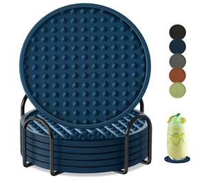 गैर-पर्ची रबर बेस टेबलटॉप कप चटाई सुरक्षा के साथ आधुनिक गर्मी प्रतिरोधी सिलिकॉन कोस्टर - Product Image 1