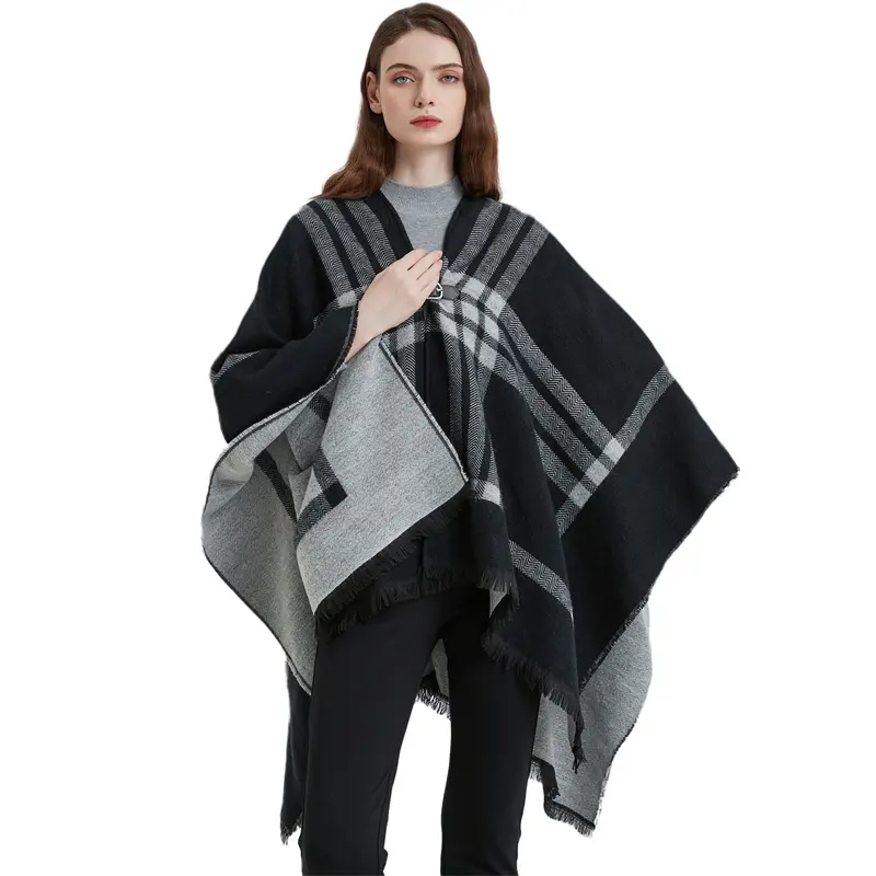 Popular Geometric Fringed Cashmere Poncho Double Side Cape With Tassel Women Travel Outer Garment Blanket Winter Warm Shawl