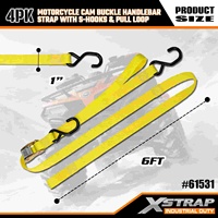 Xstrap 61531 Lot de 4 sangles de guidon de moto à boucle à came de 1 po x 6 pi avec crochets en S et boucle de traction 1200 lbs pour le contrôle du chargement
