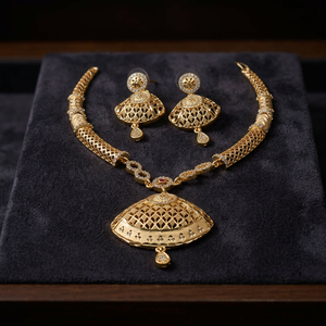 Collares de gargantilla de oro laminado de 14K, 18K, 24K al por mayor con piedras AD, joyería de moda, conjunto de joyería Indo-Occidental de latón con AD, Oro Joyería - Product Image 4