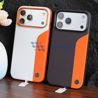 Casing Kulit Bertekstur Warna Kontras Laris untuk iPhone 17 Pro Max, Desainer Mewah, Anti Benturan, Pelindung Lensa Kamera Logam