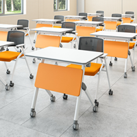 Table de formation mobile pliable à plateau rabattable, certifiée BIFMA, avec cadre en plastique, bureau de bureau, roulettes en PU, personnalisable, moderne, pour salle de formation d'hôtel