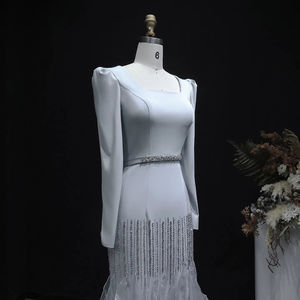 Gaun Malam Elegan Jancember LSZ039 Perak Lengan Panjang Model Duyung untuk Pesta <span class=keywords><strong>Prom</strong></span>, Pesta, dan Pernikahan - Product Image 4