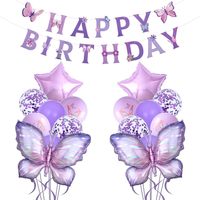 Set Dekorasi Ulang Tahun Kupu-kupu Ungu untuk Anak Perempuan, Spanduk Selamat Ulang Tahun, Balon Foil, Balon Latex, Konfeti untuk Perlengkapan Dekorasi Pesta
