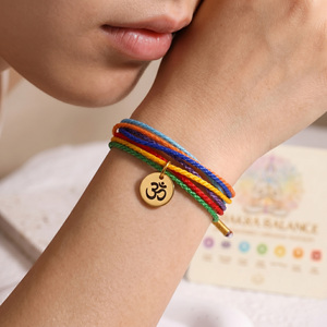 <span class=keywords><strong>Bracelet</strong></span> <span class=keywords><strong>d</strong></span>'équilibre <span class=keywords><strong>des</strong></span> <span class=keywords><strong>7</strong></span> <span class=keywords><strong>chakras</strong></span> en acier inoxydable avec charme Om, <span class=keywords><strong>bracelet</strong></span> en cordon tressé avec carte énergétique, bijoux spirituels de yoga - Product Image 3