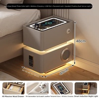 Mesita de Noche Inteligente de MDF con 2 Cajones, Altavoz Bluetooth, Carga Inalámbrica, LED, USB, Moderna, Ecológica, Personalizable para Dormitorio, Comedor, Hotel