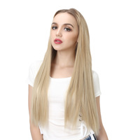 Femmes blanches européennes résistant à la chaleur Furtura U forme synthétique droite Extension de cheveux vendeur de postiche en fibre haute température
