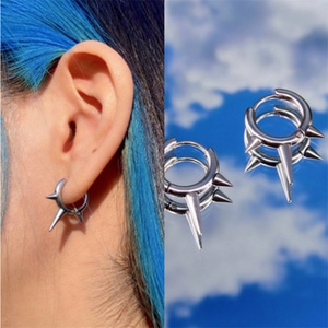 Vintage Unisex Punk Style Three Cone Nails Earring Stainless Steel <b>Silver</b> Jewelry Women Men Hoop Earrings - Product Image 5