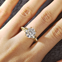 Bague de fiançailles en moissanite Peishang Wedding Collection, en argent sterling 925 plaqué or 14 carats, avec six griffes et pavé milgrain