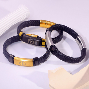 Pulsera de Aniversario para <span class=keywords><strong>Mujer</strong></span>, con Logotipo Personalizado Grabado, de Acero Inoxidable, con <span class=keywords><strong>Cuero</strong></span> Grueso, Ajustable, con Cuerda Trenzada, a la Moda - Product Image 6