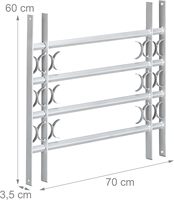 Barres de sécurité en acier galvanisé de haute qualité 600 x 700-1050 mm, protection contre le cambriolage, grille de fenêtre, extractible, fixe, gris, antivol