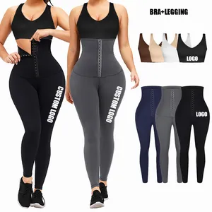 HEXIN Legging Yoga kompresi pinggang tinggi, Legging Gym kontrol perut korset Set Bra untuk wanita