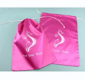 Pink Silk Satin Hair Bag with Drawstring Custom Logo for Promotion Comes in Dust Packaging Gift for Wig Enthusiasts