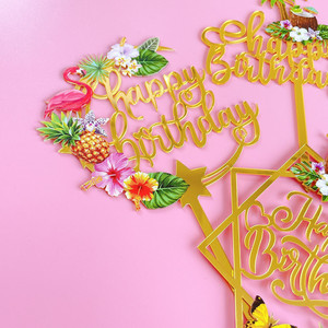 Adornos acrílicos para pasteles con diseño de miel y dulzura, decoración para fiestas de cumpleaños con motivos tropicales florales y de cocoteros, decoración para pasteles de cumpleaños. - Product Image 3