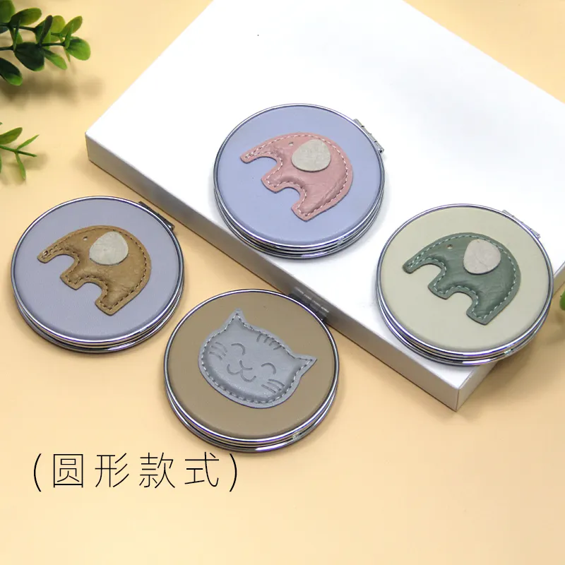 Высокое качество Роскошный логотип стереоскопический искусственная кожа Индивидуальные небольшие компактные складные карманные зеркала для макияжа