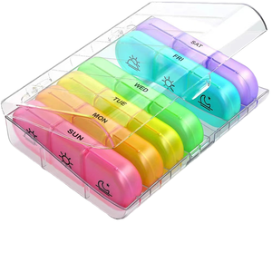 Customized Logo 21 Compartment Colorful PP Rectangle Modern Storage Case Portable Travel Pill Case Box Promotional