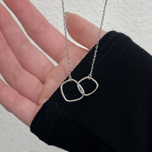 S925 Sterling Silver Double <b>Ring</b> <b>Necklace</b> Geometric Design For Women Everyday Wear Clavicle Chain - Product Image 3