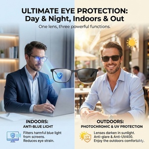 Gafas clásicas poligonales para hombre, sin montura, con lentes fotocromáticas, bloqueo de luz azul, protección UV400 para computadora, para exteriores e interiores. - Product Image 2