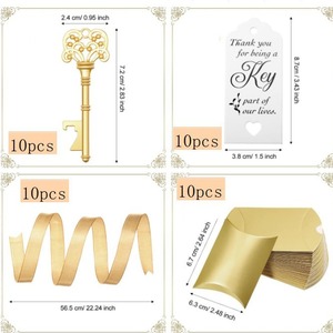 10 Sets de Abridores de Botellas con Llave Vintage, Recuerdo de Boda, Cajas de Regalo con Etiqueta de Agradecimiento, Tarjeta de Invitación y Cinta de Satén para Invitados - Product Image 6