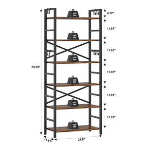 6 tầng hiện đại có thể điều chỉnh chiều cao kệ sách với 8 móc Mở Kệ đứng khung kim loại <span class=keywords><strong>Rack</strong></span> hiển thị cho phòng khách phòng ngủ - Product Image 6